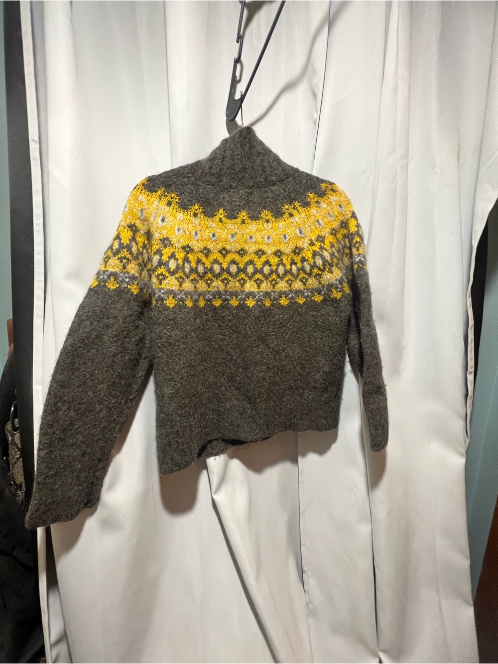 J.Crew Alpaca Wool Fair Isle Turtleneck Sweater Gray Mustard Nordic Cozy Women’s - Picture 4 of 7
